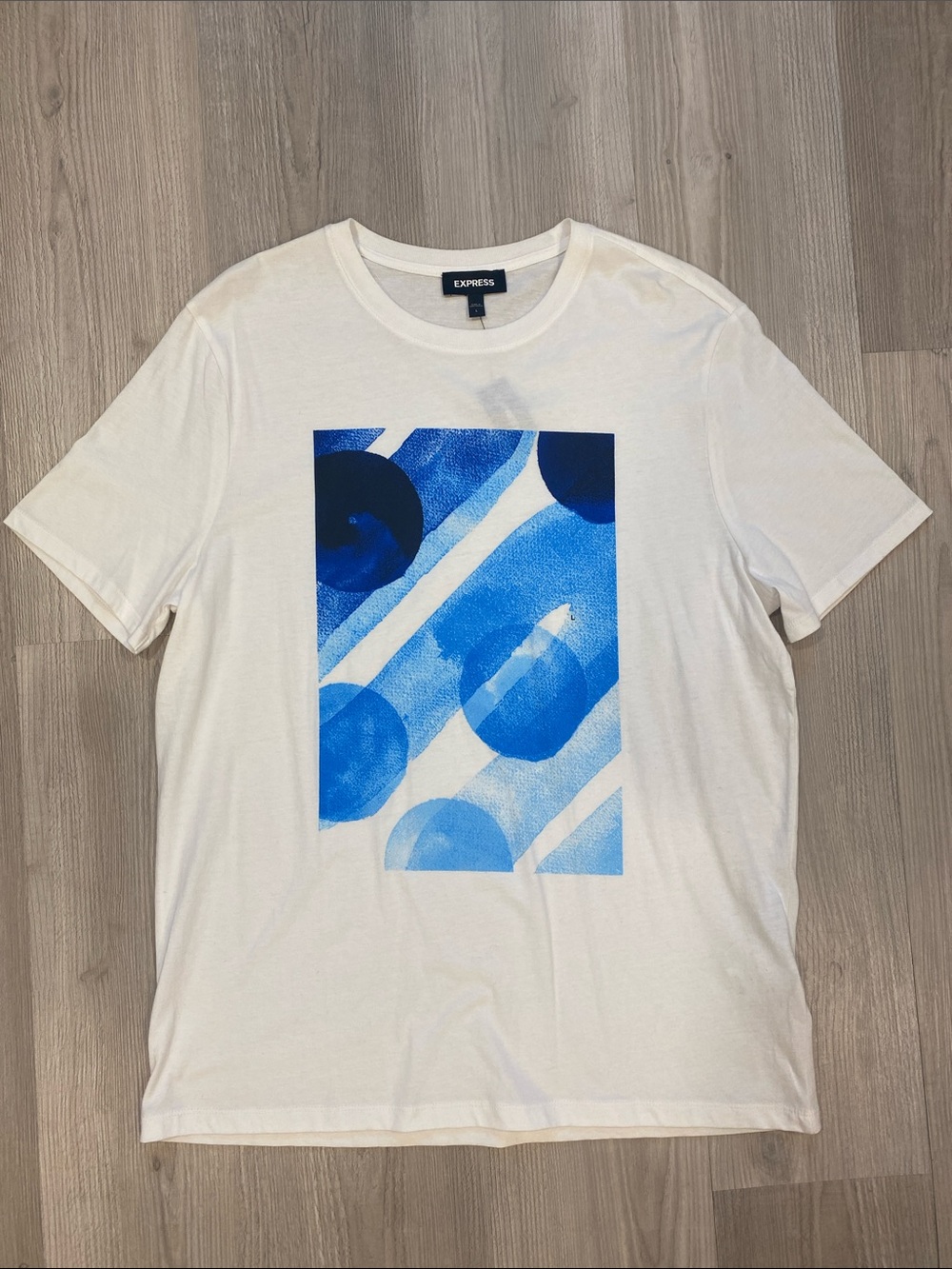 Express White Short-Sleeve Tee with Blue Graphic Panel